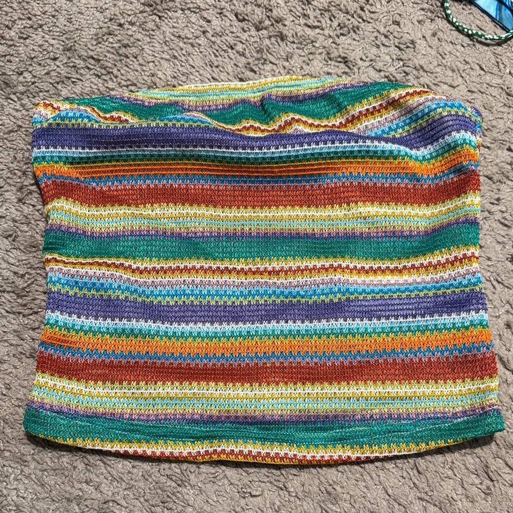 SHEIN Multicolor Striped Crochet Tube Crop Top